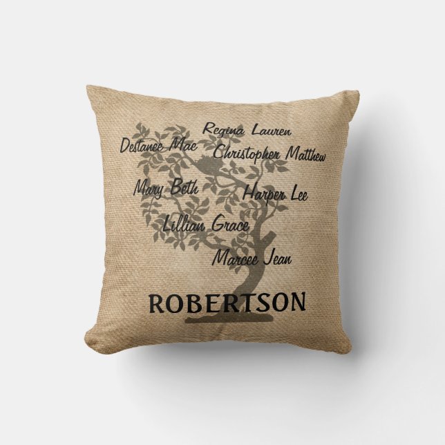 Coussin La toile de jute personnalisée d'arbre (Recto)