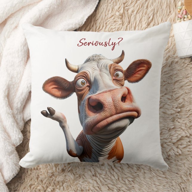 Coussin La vache sotte - "Sérieusement ?" Conception amusa (Couverture)