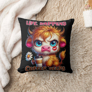 Coussin La vie arrive, le café aide