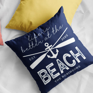 Coussin La vie est meilleure à la plage Nom de famille