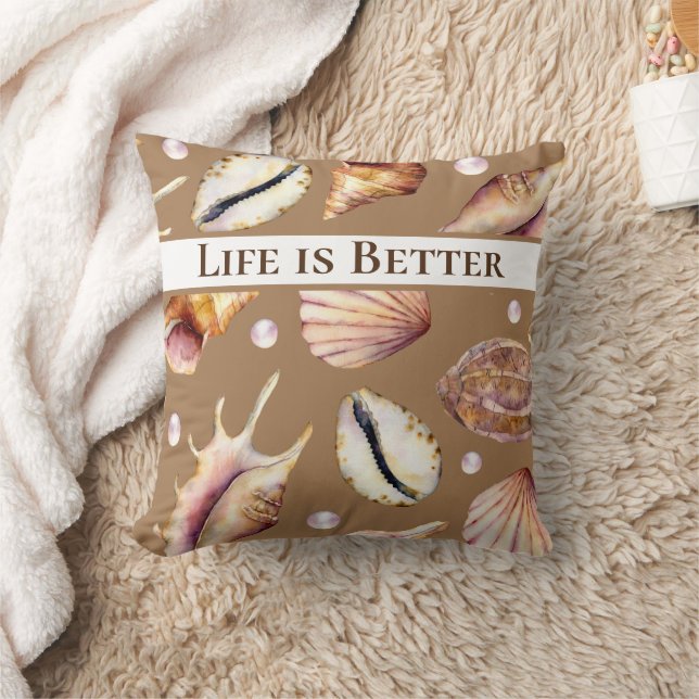 Coussin La vie est meilleure à la plage / Sea Shells / (Couverture)