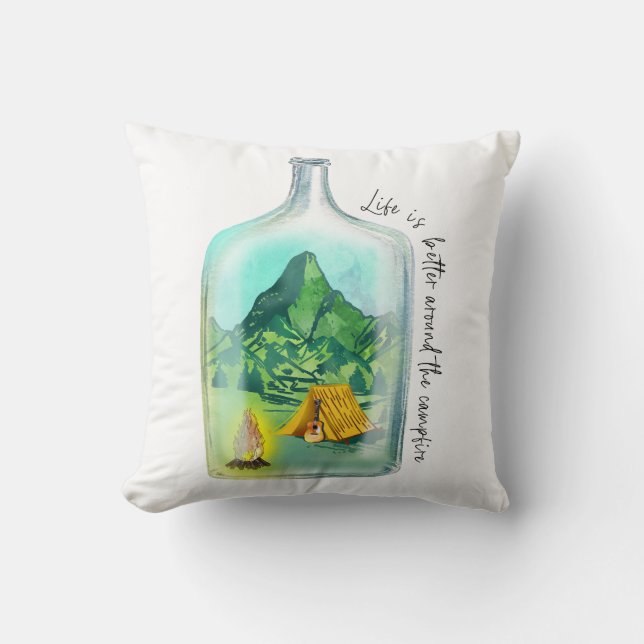 Coussin La Vie Est Mieux Autour Du Feu De Campagne (Recto)