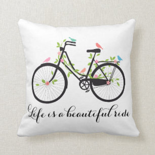 Coussin La vie est un beau tour, bicyclette vintage