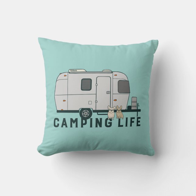Coussin La vie heureuse de camping avec les Français (Recto)