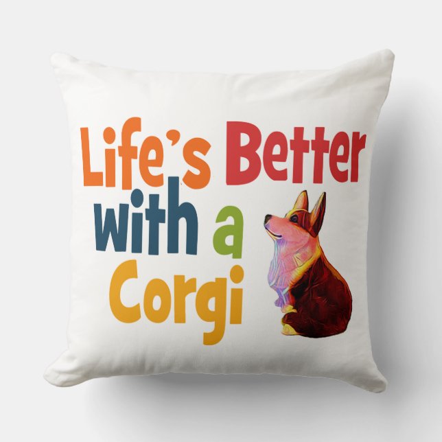 Coussin La vie mieux avec corgi (Recto)