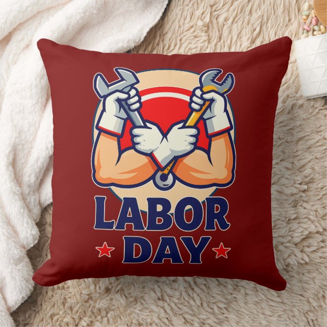 Coussin Labor Day Strong Worker Hands Illustration (Couverture)