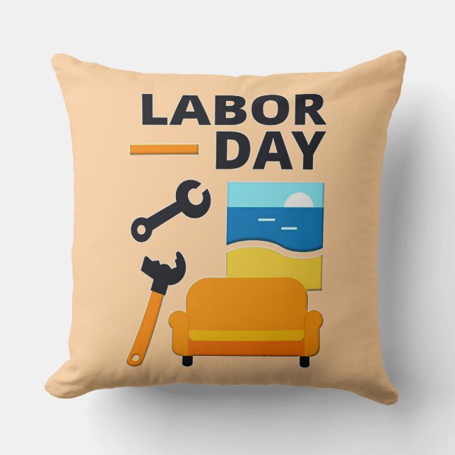 Coussin Labor Day Work Hard Relax Design with Tools (Recto)