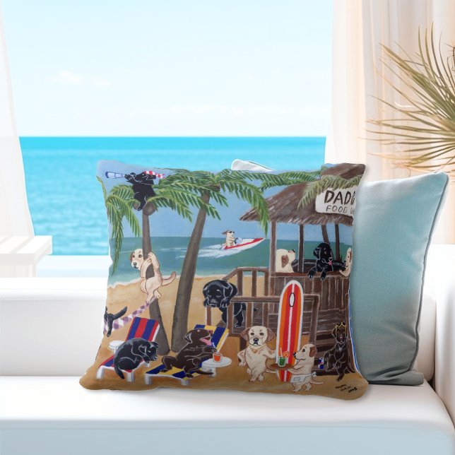 Coussin Laboratoires de vacances d'été de l'île (Nice gift idea for Labrador Owner's Summer House.  Island Summer Vacation Labradors Throw Pillow.)
