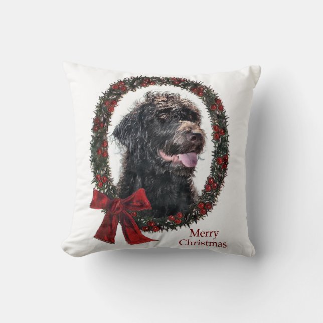 Coussin Labradoodle Cadeaux de Noël (Recto)