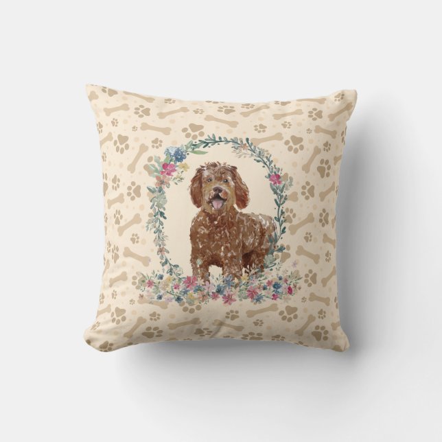 Coussin Labradoodle Chien Empreinte de patte & Floral Cute (Recto)