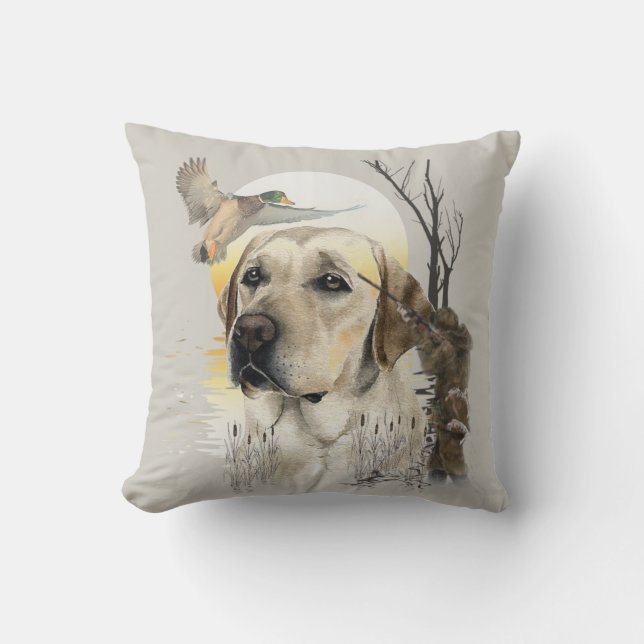 Coussin Labrador, chasse aux canards (Recto)
