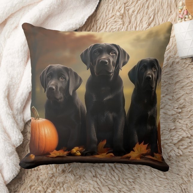 Coussin Labrador Chiot Automne Citrouille de plaisir (Couverture)