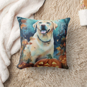 Coussin Labrador Halloween avec citrouilles effrayant