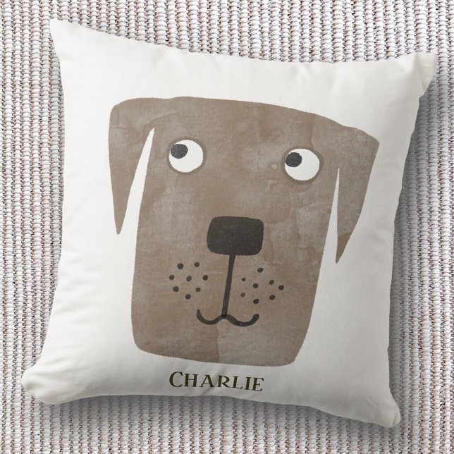 Coussin Labrador Retriever chocolat drôle Chien Nom person (Fun Chocolate brown Labrador Retriever dog personalized custom name throw pillow)