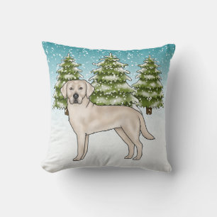 Coussin Labrador Retriever crème Bleu Noël d'hiver