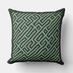 Coussin Labyrinthe Géométrique Moderne Charbon et Vert Men