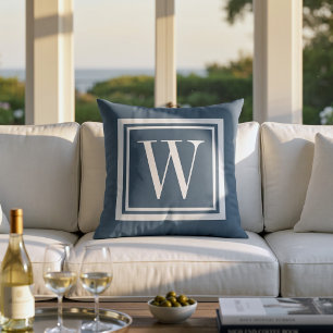 Coussin Lac Bleu et Blanc Classique Monogramme Carré
