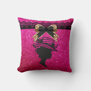 Coussin Lady avec Casquette Hot rose Faux Parties scintill