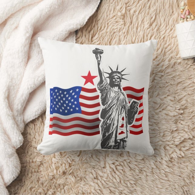 Coussin Lady Liberty avec drapeau américain (Couverture)