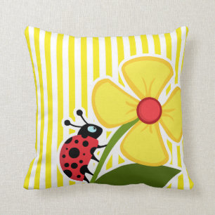 Coussin Ladybug; Aureolin Yellow Stripes; Gratté