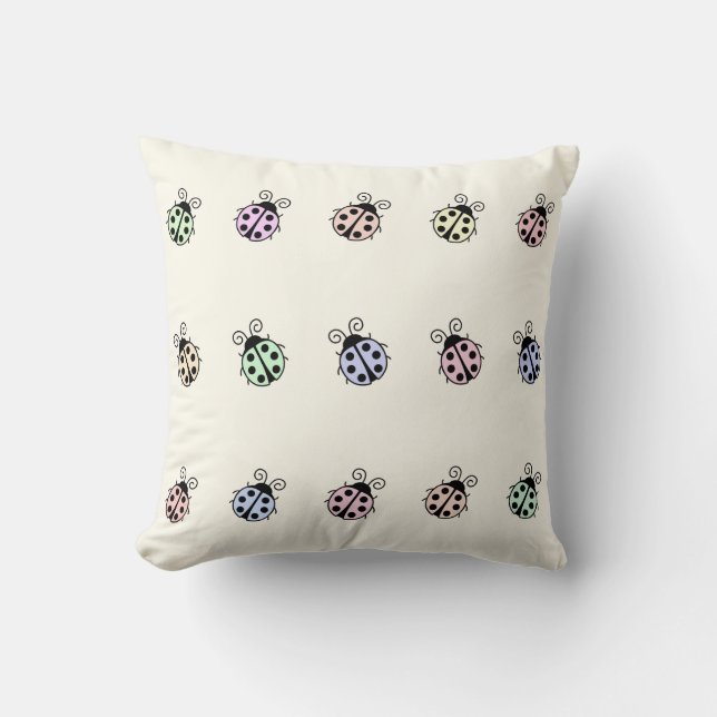Coussin Ladybugs Pastel Multicolor Motif sur Jaune (Recto)