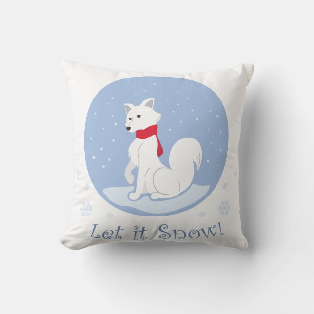 Coussin Laisse-Le Neiger ! (Renard arctique) (Recto)
