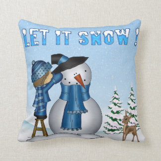 Coussin Laissez lui neiger carreau de bonhomme de neige