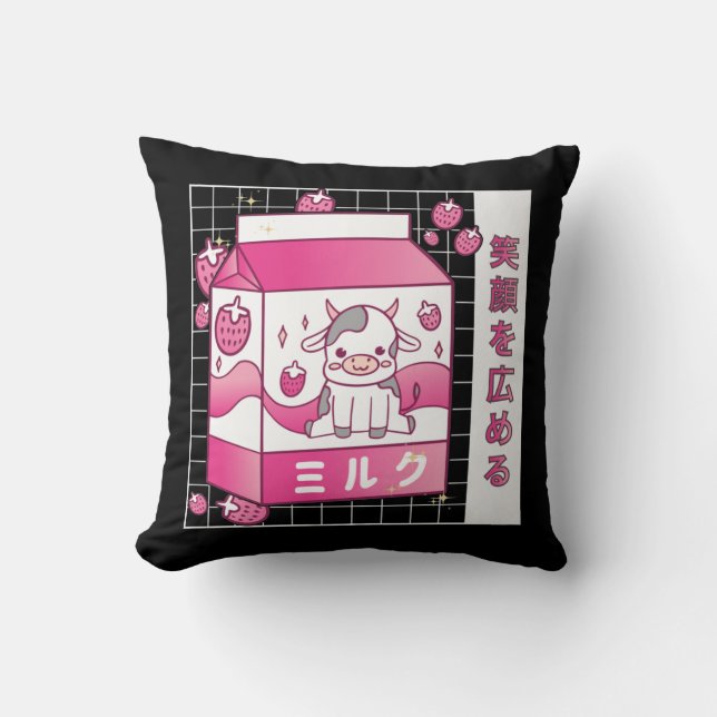 Coussin Lait de fraise nippon Carton Vache mignonne (Recto)