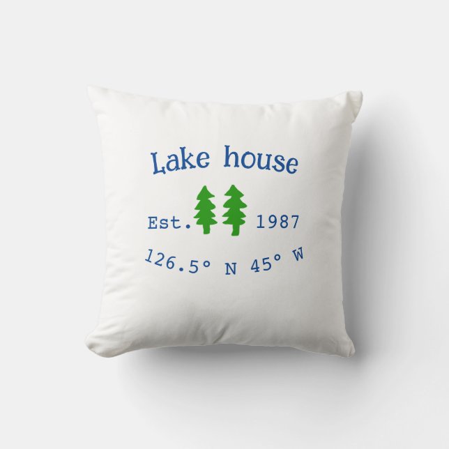 Coussin Lake house et. Date année coordonnées personnalisé (Recto)