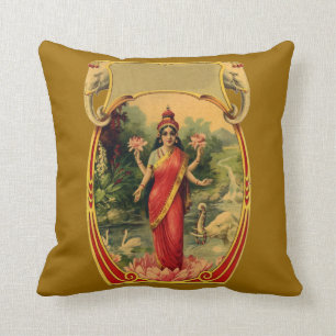 Coussin Lakshmi, la déesse hindoue à fleurs de lotus vin