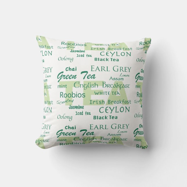 Coussin L'Amant-Thé de thé dactylographie le nuage de mot (Recto)
