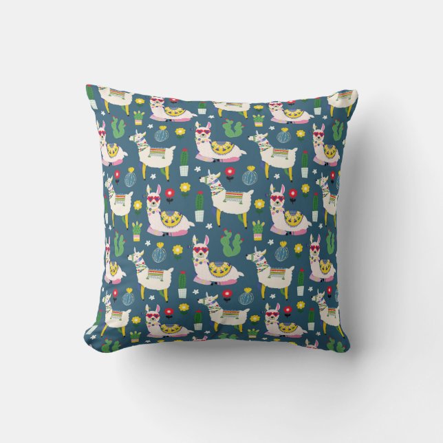 Coussin Lamas dans le motif de lunettes de soleil (Recto)