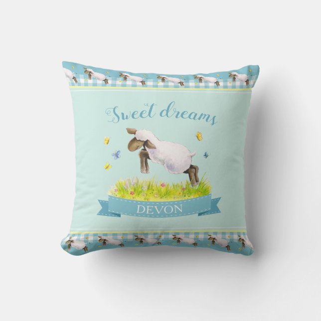 Coussin Lamb sauter mignon nom personnalisé aqua turquoise (Recto)