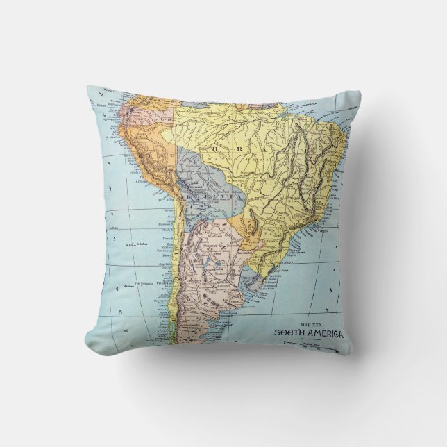 Coussin L'AMÉRIQUE DU SUD : CARTE, c1890 (Recto)