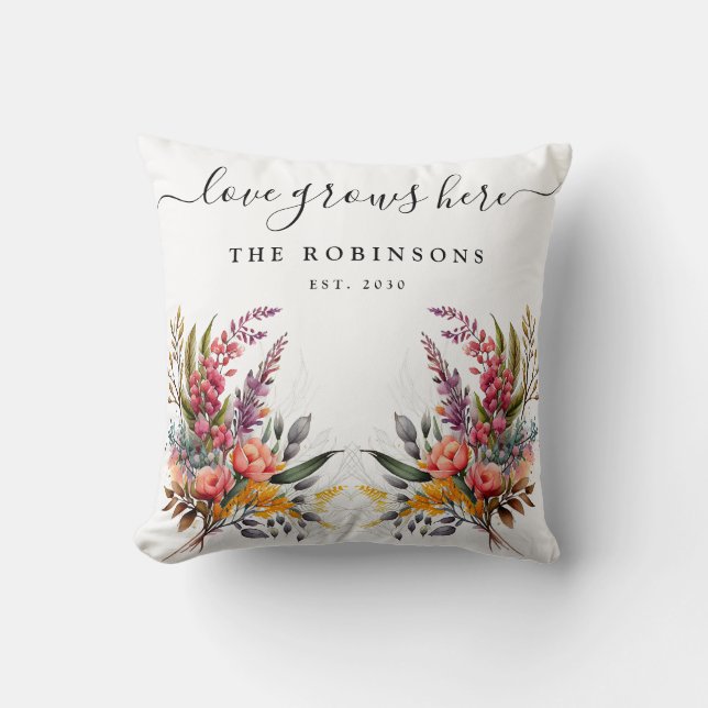 Coussin L'Amour Botanique Floral fleur sauvage grandit ici (Recto)