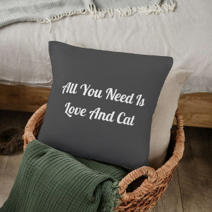 Coussin L'Amour Et Le Chat Personnalisé Citation Cute Gris