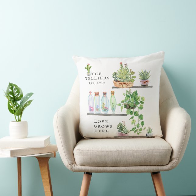 Coussin L'amour grandit ici | Nom de famille (Chaise)