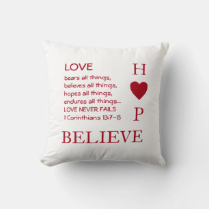 Coussin L'amour ne manque jamais 1 Cor 13 AIMER ESPÉRE