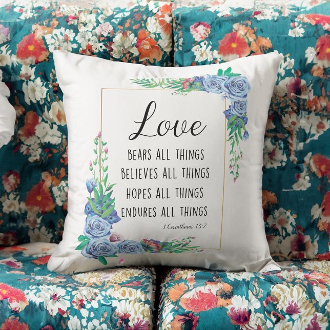 Coussin L'amour porte toutes les choses Bible verset chrét (Créateur téléchargé)