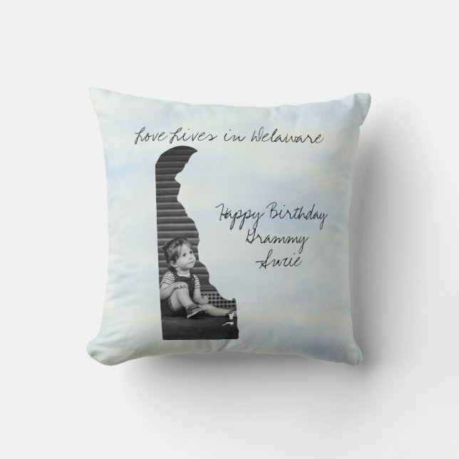 Coussin L'Amour Vit Dans L'État Delaware Formé Photo Perso (Recto)