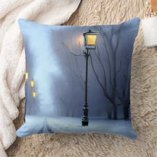 Coussin Lampes De Rue Fluant En Hiver Pays Des Merveilles