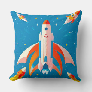 Coussin Lancement de fusée coloré dans un dessin animé vib