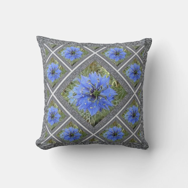 Coussin Lancer l'oreiller avec les fleurs d'amour bleu dan (Recto)