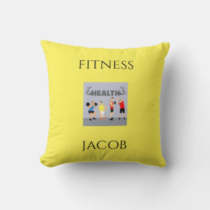 Coussin Lancer l'oreiller jaune Fitness avec nom personnal