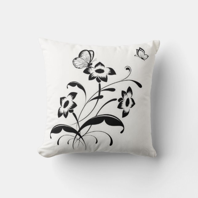 Coussin Lancer l'oreiller/papillons et fleurs (Recto)