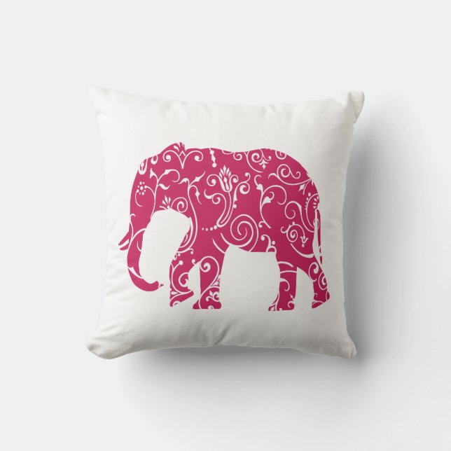 Coussin Lancer l'oreiller par un éléphant rose et blanc (Recto)