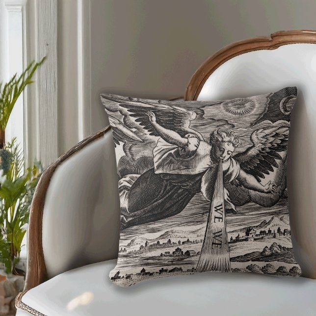 Coussin L'Ange d'Apocalypse met en garde contre le malheur (Pillow size approximates 20 inch verison.)