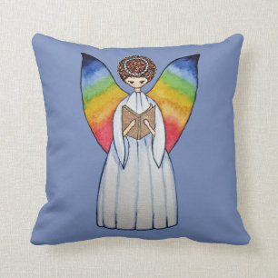 Coussin L'ange d'aquarelle avec l'arc-en-ciel s'envole