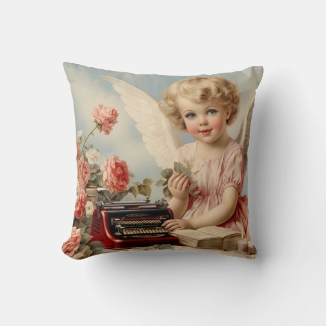 Coussin L'ange mignon écrit une lettre d'amour (Recto)