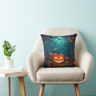 Coussin Lanterne Jack-O' dans une forêt Déplaisante Hallow